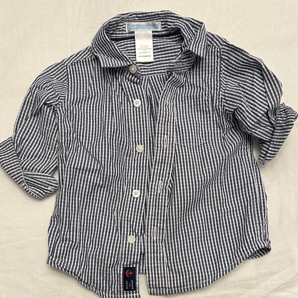 Janie and Jack Navy and White Striped Button Down Shirt